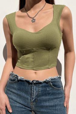 Style Core Aesthetics, New Style Trends - Green Padded Cropped Tank Top
