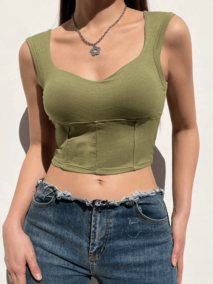 Style Core Aesthetics, New Style Trends - Green Padded Cropped Tank Top Style Core Aesthetics, New Style Trends - Green Padded Cropped Tank Top