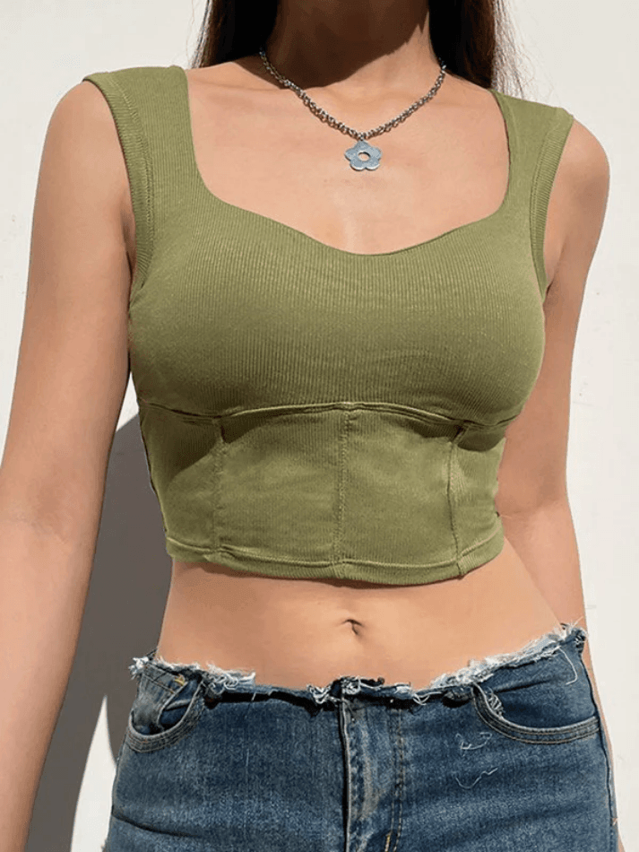 Style Core Aesthetics, New Style Trends - Green Padded Cropped Tank Top Style Core Aesthetics, New Style Trends - Green Padded Cropped Tank Top