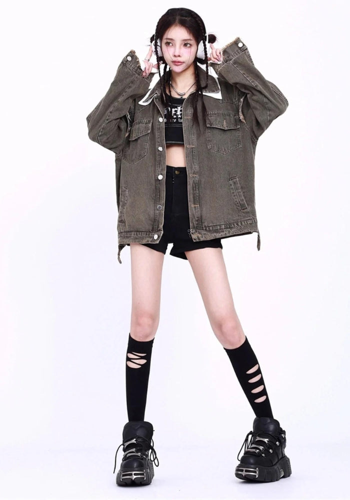 Style Core Aesthetics, New Style Trends - Grunge Button Up Oversized Denim Jacket Style Core Aesthetics, New Style Trends - Grunge Button Up Oversized Denim Jacket