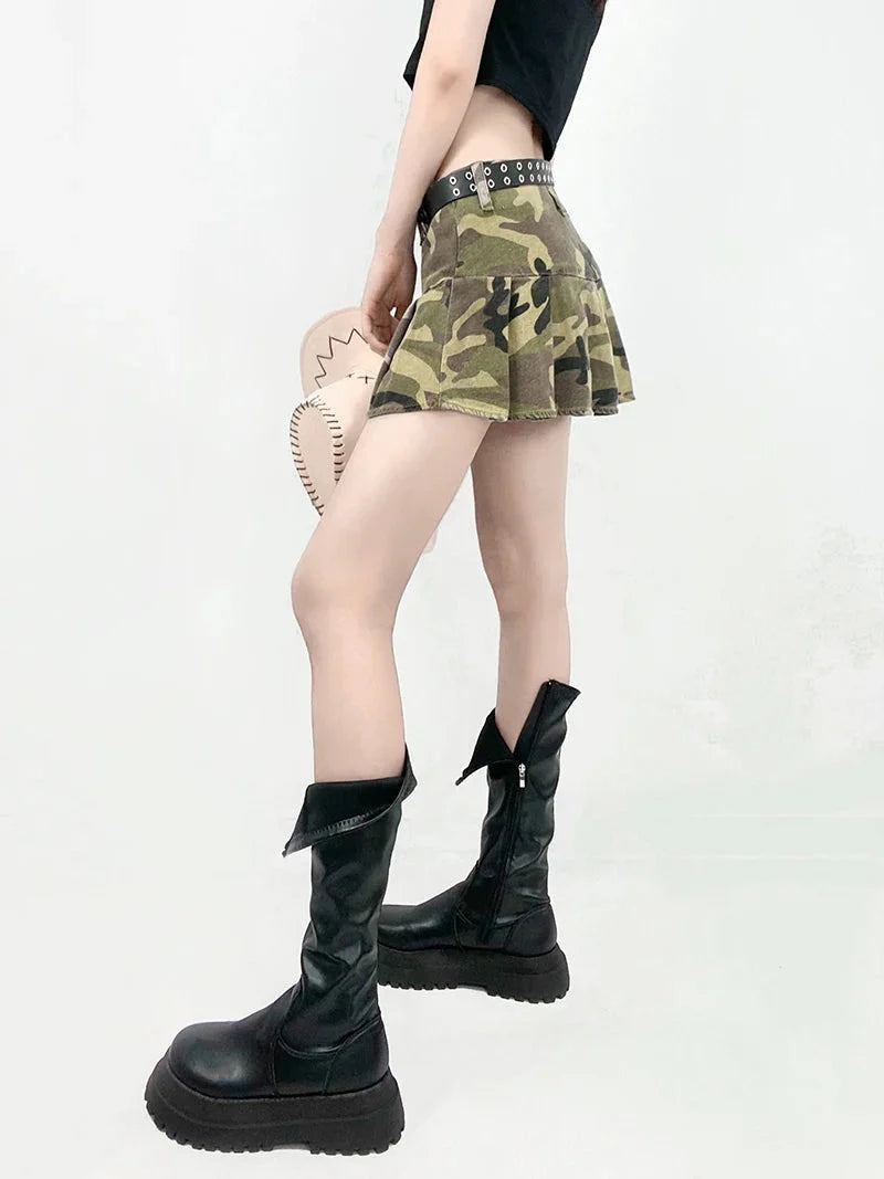 Style Core Aesthetics, New Style Trends - Grunge Camo Pleated Mini Skirt Style Core Aesthetics, New Style Trends - Grunge Camo Pleated Mini Skirt