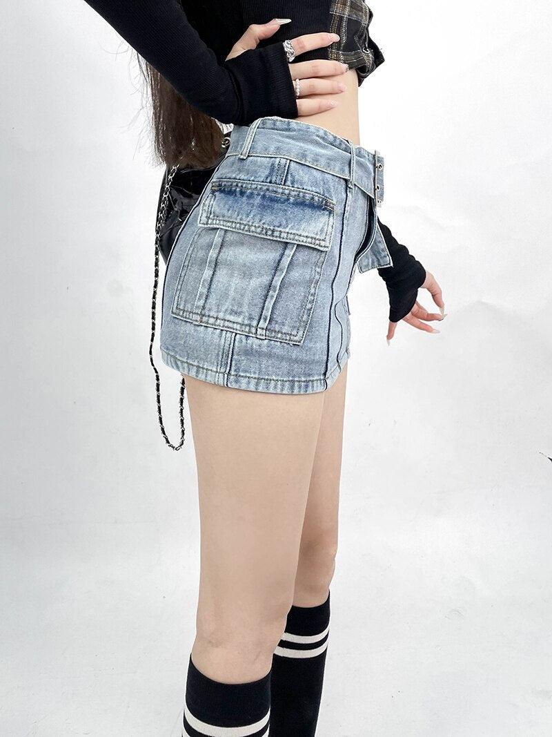 Style Core Aesthetics, New Style Trends - Grunge Cargo Jean Mini Skort Style Core Aesthetics, New Style Trends - Grunge Cargo Jean Mini Skort