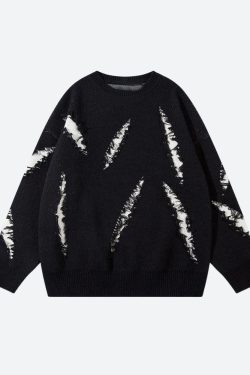 Style Core Aesthetics, New Style Trends - Grunge Claw Distressed Knitted Sweater