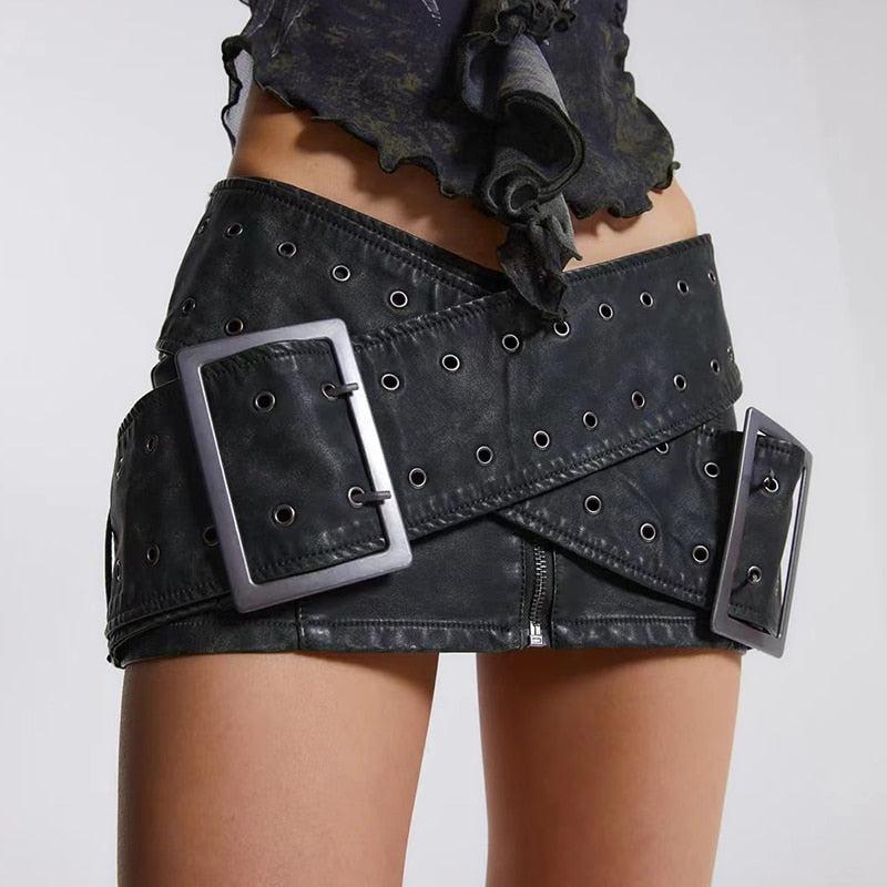 Style Core Aesthetics, New Style Trends - Grunge Cross Belt Faux Leather Mini Skirt Style Core Aesthetics, New Style Trends - Grunge Cross Belt Faux Leather Mini Skirt
