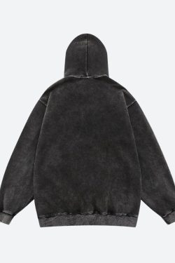 Style Core Aesthetics, New Style Trends - Grunge Dark Washed Embroidered Hoodie
