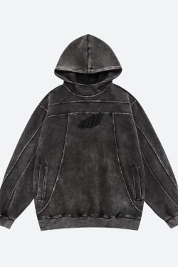 Style Core Aesthetics, New Style Trends - Grunge Dark Washed Embroidered Hoodie