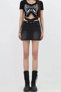 Style Core Aesthetics, New Style Trends - Grunge Denim Cross Belt Mini Skort