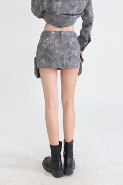 Style Core Aesthetics, New Style Trends - Grunge Distressed Cargo Denim Mini Skirt