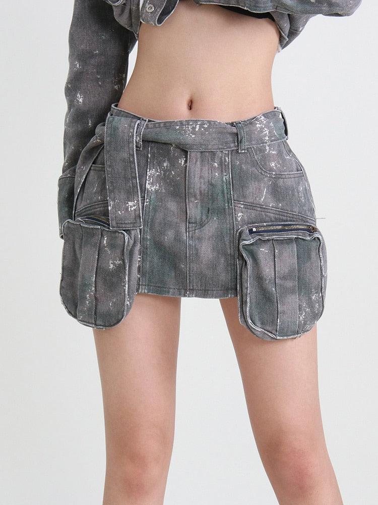 Style Core Aesthetics, New Style Trends - Grunge Distressed Cargo Denim Mini Skirt Style Core Aesthetics, New Style Trends - Grunge Distressed Cargo Denim Mini Skirt