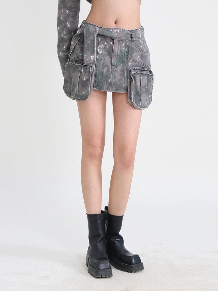 Style Core Aesthetics, New Style Trends - Grunge Distressed Cargo Denim Mini Skirt Style Core Aesthetics, New Style Trends - Grunge Distressed Cargo Denim Mini Skirt