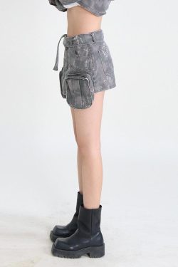 Style Core Aesthetics, New Style Trends - Grunge Distressed Cargo Denim Mini Skirt