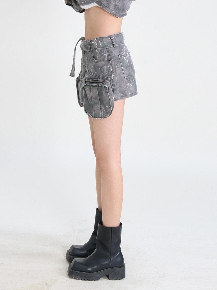 Style Core Aesthetics, New Style Trends - Grunge Distressed Cargo Denim Mini Skirt Style Core Aesthetics, New Style Trends - Grunge Distressed Cargo Denim Mini Skirt