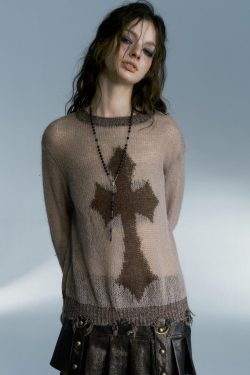 Style Core Aesthetics, New Style Trends - Grunge Distressed Cross Sweater
