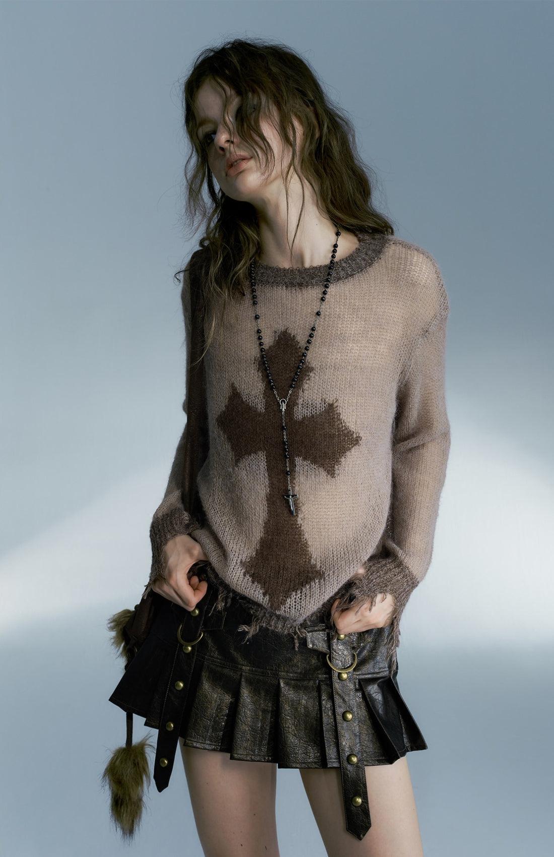 Style Core Aesthetics, New Style Trends - Grunge Distressed Cross Sweater Style Core Aesthetics, New Style Trends - Grunge Distressed Cross Sweater