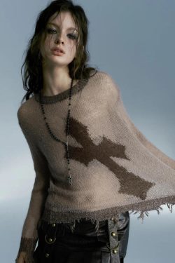 Style Core Aesthetics, New Style Trends - Grunge Distressed Cross Sweater