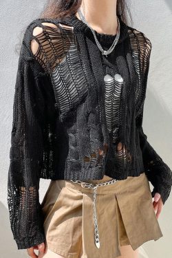 Style Core Aesthetics, New Style Trends - Grunge Distressed Knit Sweater