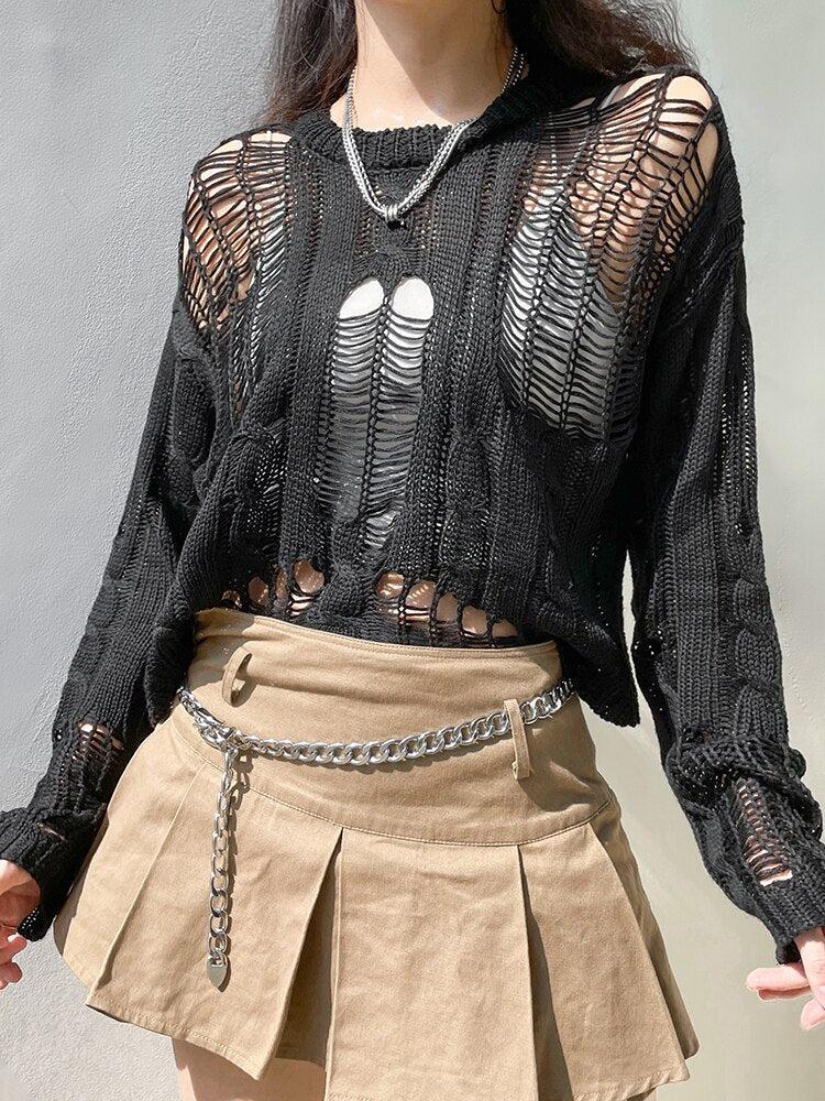 Style Core Aesthetics, New Style Trends - Grunge Distressed Knit Sweater Style Core Aesthetics, New Style Trends - Grunge Distressed Knit Sweater