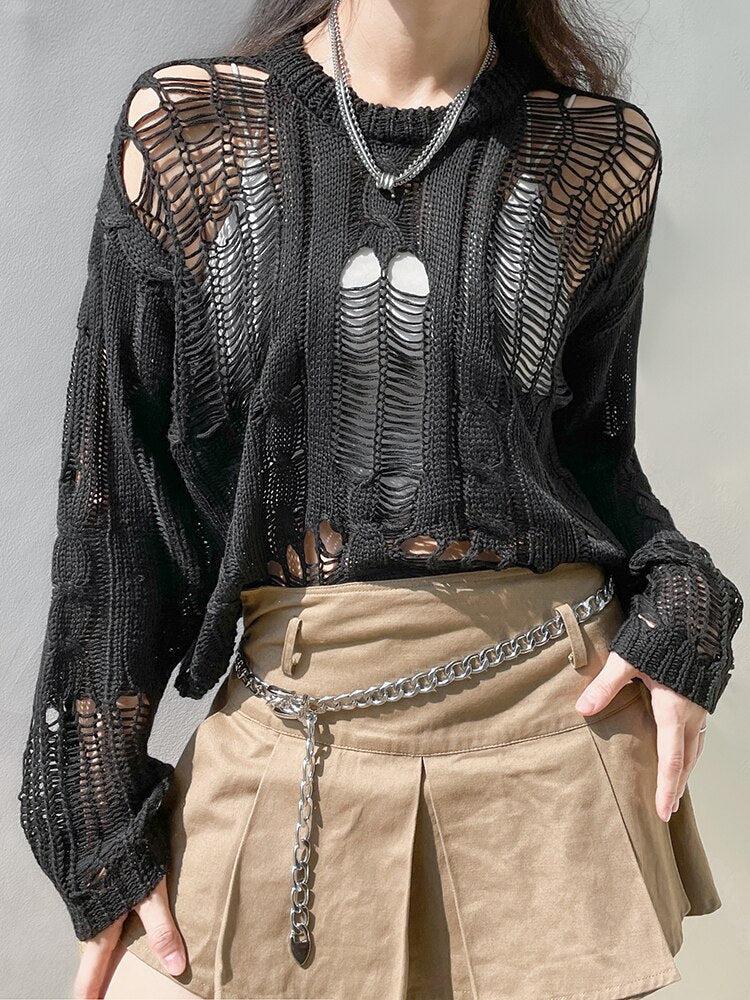 Style Core Aesthetics, New Style Trends - Grunge Distressed Knit Sweater Style Core Aesthetics, New Style Trends - Grunge Distressed Knit Sweater