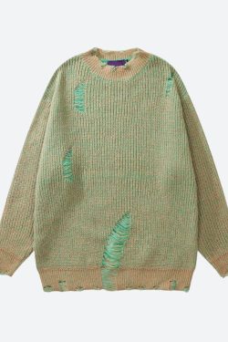 Style Core Aesthetics, New Style Trends - Grunge Distressed Knitted Sweater