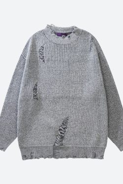Style Core Aesthetics, New Style Trends - Grunge Distressed Knitted Sweater