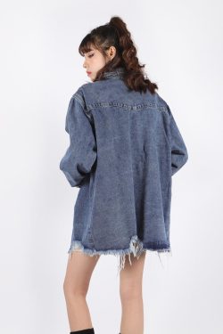 Style Core Aesthetics, New Style Trends - Grunge Distressed Long Denim Jacket