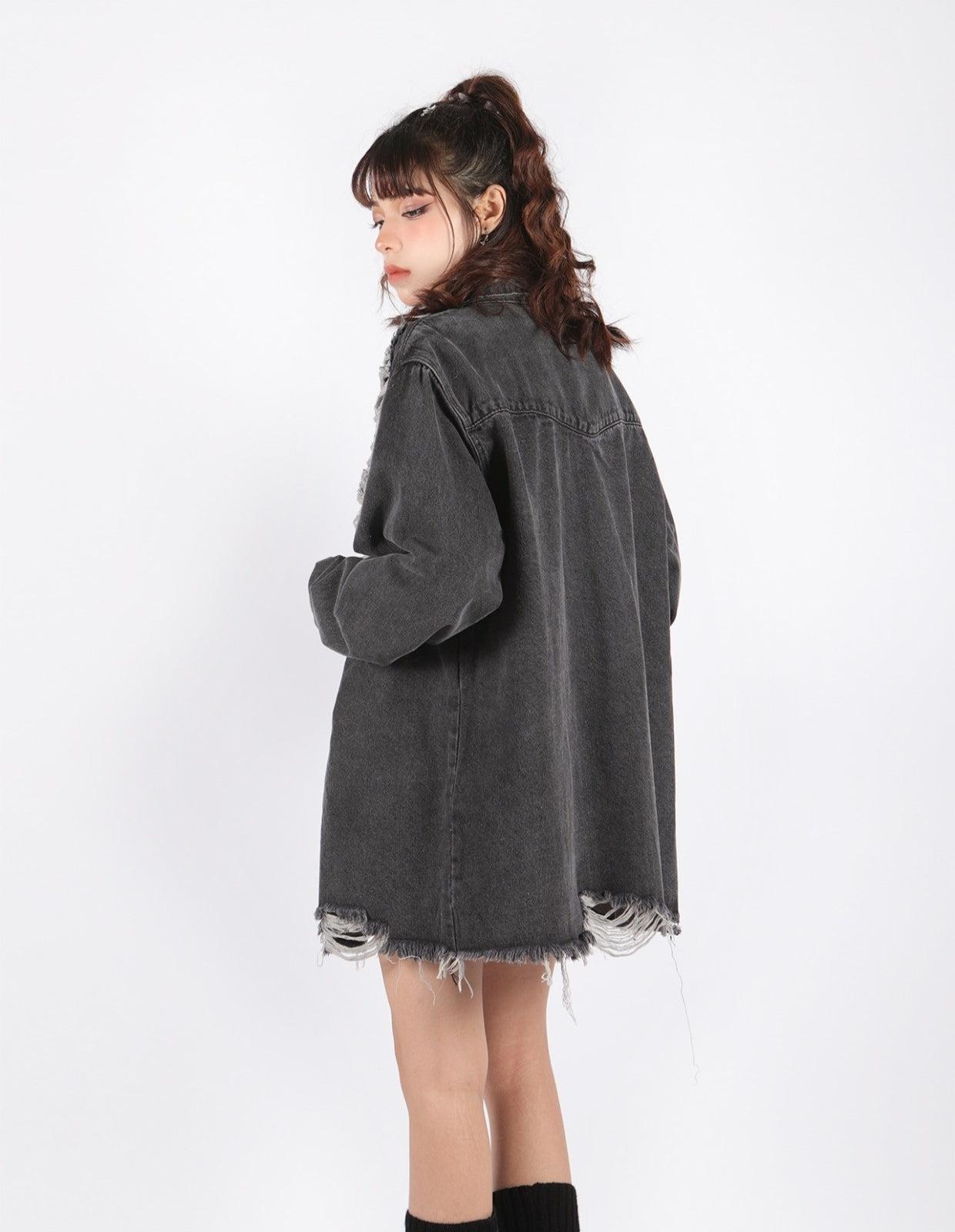 Style Core Aesthetics, New Style Trends - Grunge Distressed Long Denim Jacket Style Core Aesthetics, New Style Trends - Grunge Distressed Long Denim Jacket