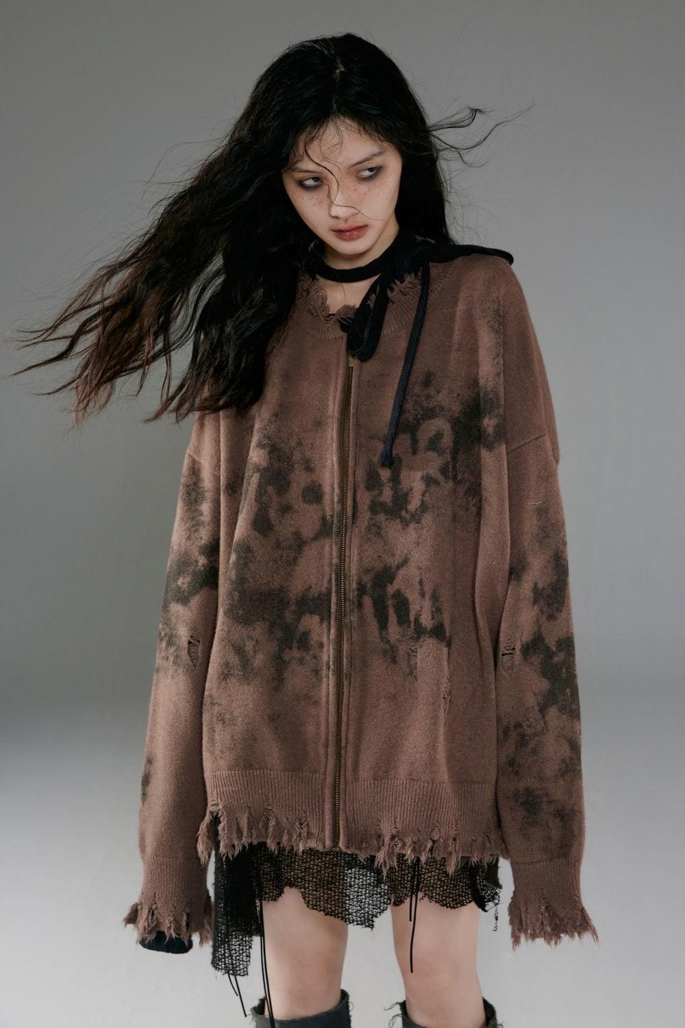 Style Core Aesthetics, New Style Trends - Grunge Extra Distressed Zip-Up Cardigan Style Core Aesthetics, New Style Trends - Grunge Extra Distressed Zip-Up Cardigan