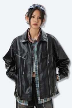 Style Core Aesthetics, New Style Trends - Grunge Faux Leather Jacket