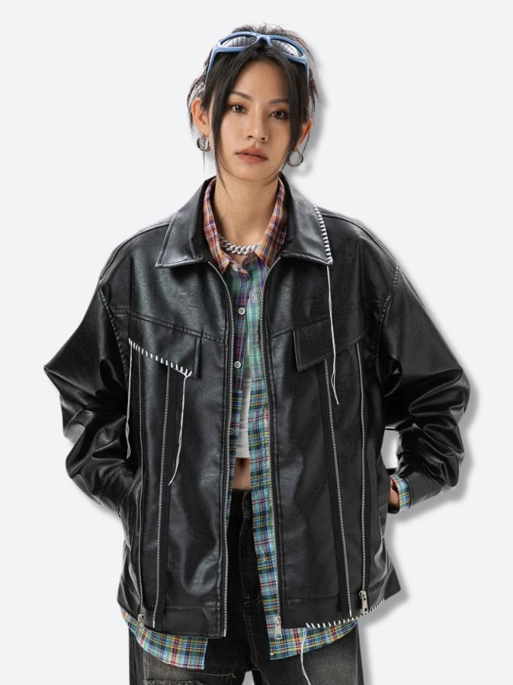 Style Core Aesthetics, New Style Trends - Grunge Faux Leather Jacket Style Core Aesthetics, New Style Trends - Grunge Faux Leather Jacket