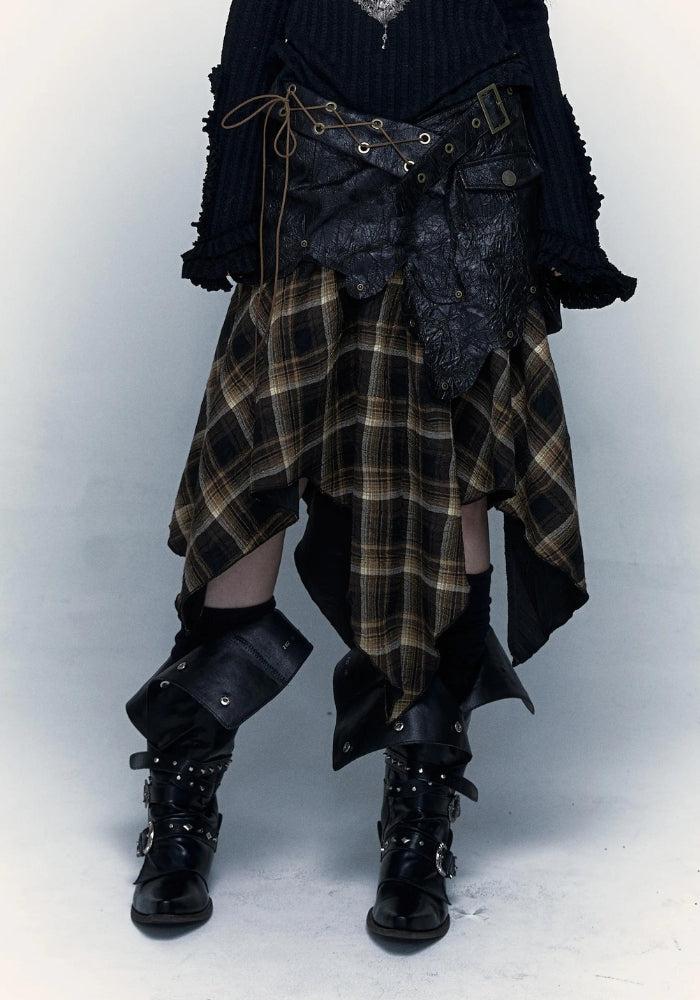 Style Core Aesthetics, New Style Trends - Grunge Faux Leather Plaid Midi Skirt Style Core Aesthetics, New Style Trends - Grunge Faux Leather Plaid Midi Skirt