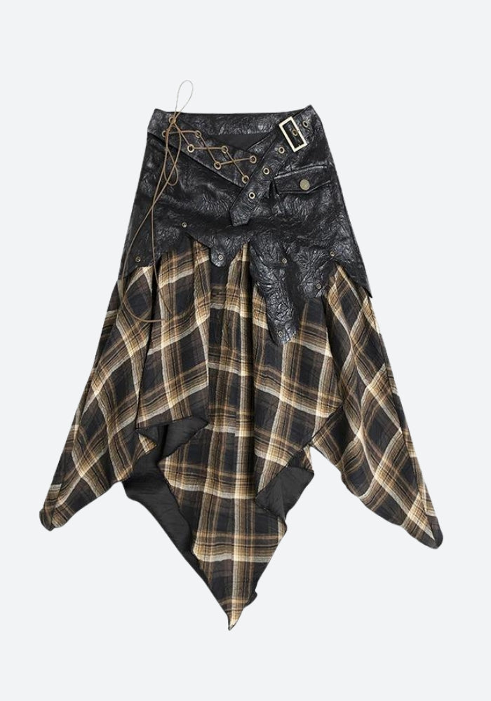 Style Core Aesthetics, New Style Trends - Grunge Faux Leather Plaid Midi Skirt Style Core Aesthetics, New Style Trends - Grunge Faux Leather Plaid Midi Skirt