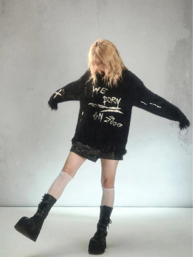 Style Core Aesthetics, New Style Trends - Grunge Fluffy Knitted Sweater Style Core Aesthetics, New Style Trends - Grunge Fluffy Knitted Sweater