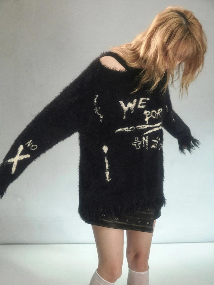 Style Core Aesthetics, New Style Trends - Grunge Fluffy Knitted Sweater Style Core Aesthetics, New Style Trends - Grunge Fluffy Knitted Sweater