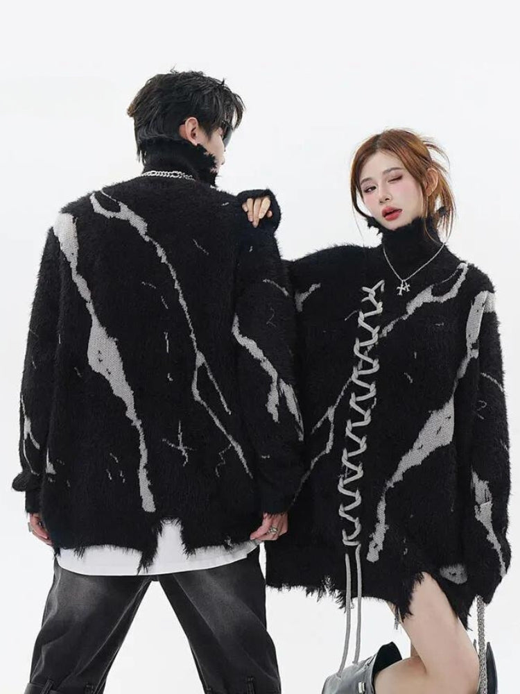 Style Core Aesthetics, New Style Trends - Grunge Fluffy Lace Up Sweater Style Core Aesthetics, New Style Trends - Grunge Fluffy Lace Up Sweater