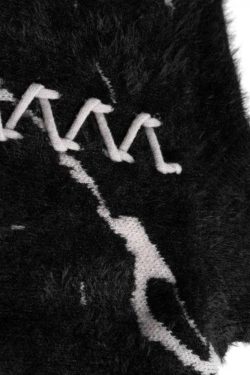 Style Core Aesthetics, New Style Trends - Grunge Fluffy Lace Up Sweater