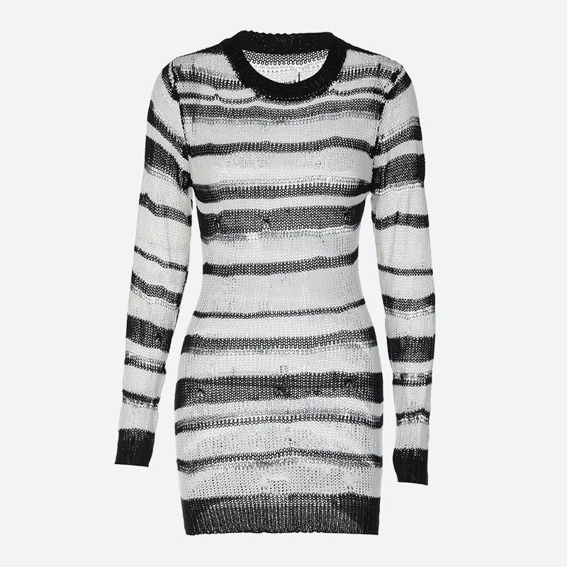 Style Core Aesthetics, New Style Trends - Grunge Open Weave Knitted Mini Dress Style Core Aesthetics, New Style Trends - Grunge Open Weave Knitted Mini Dress