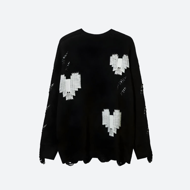 Style Core Aesthetics, New Style Trends - Grunge Pixel Hearts Knitted Sweater Style Core Aesthetics, New Style Trends - Grunge Pixel Hearts Knitted Sweater