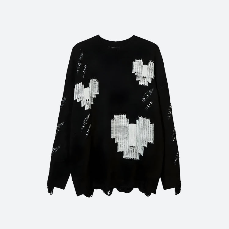 Style Core Aesthetics, New Style Trends - Grunge Pixel Hearts Knitted Sweater Style Core Aesthetics, New Style Trends - Grunge Pixel Hearts Knitted Sweater