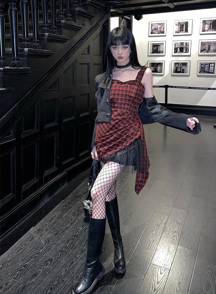 Style Core Aesthetics, New Style Trends - Grunge Plaid Mini Dress Style Core Aesthetics, New Style Trends - Grunge Plaid Mini Dress