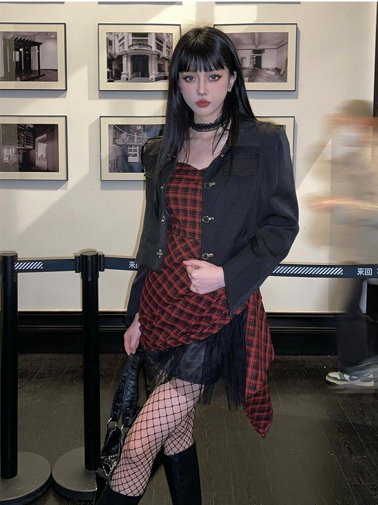 Style Core Aesthetics, New Style Trends - Grunge Plaid Mini Dress Style Core Aesthetics, New Style Trends - Grunge Plaid Mini Dress