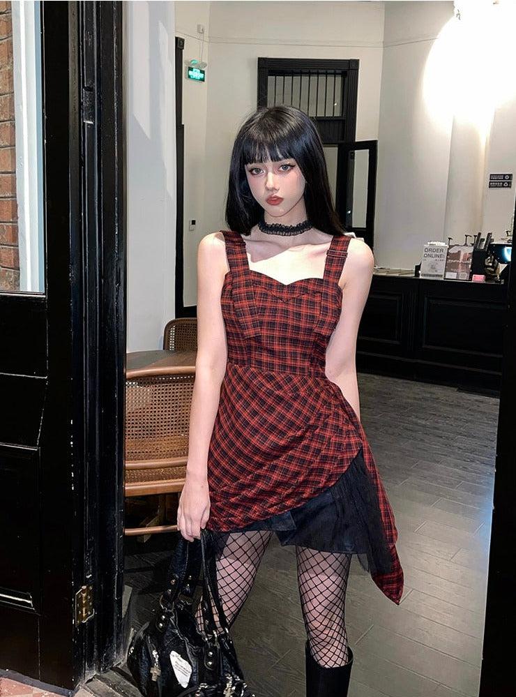 Style Core Aesthetics, New Style Trends - Grunge Plaid Mini Dress Style Core Aesthetics, New Style Trends - Grunge Plaid Mini Dress