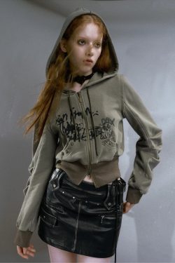 Style Core Aesthetics, New Style Trends - Grunge Ruched Sleeve Hoodie