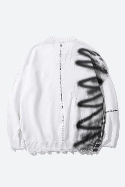 Style Core Aesthetics, New Style Trends - Grunge Spray Paint Distressed Knitted Sweater