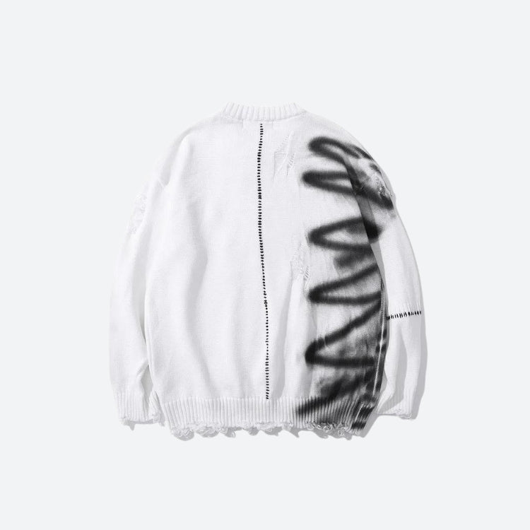 Style Core Aesthetics, New Style Trends - Grunge Spray Paint Distressed Knitted Sweater Style Core Aesthetics, New Style Trends - Grunge Spray Paint Distressed Knitted Sweater
