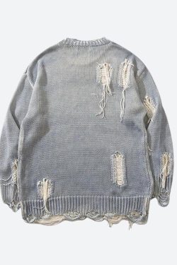 Style Core Aesthetics, New Style Trends - Grunge Tasseled Distressed Sweater
