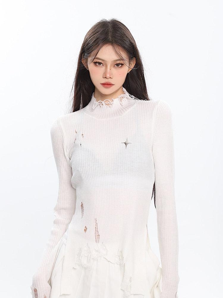 Style Core Aesthetics, New Style Trends - Grunge Turtleneck Distressed Sweater Style Core Aesthetics, New Style Trends - Grunge Turtleneck Distressed Sweater