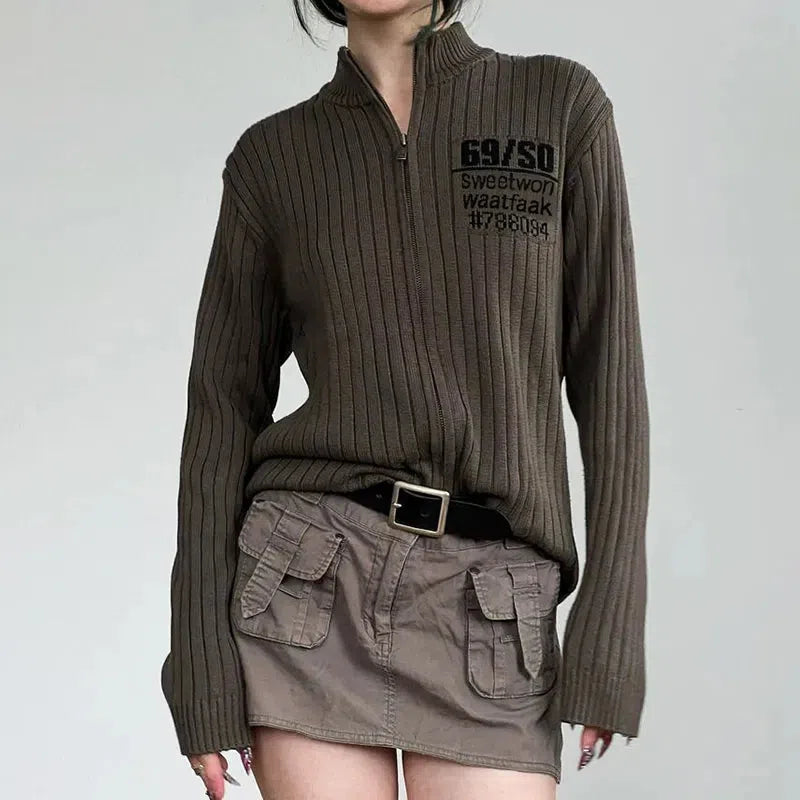 Style Core Aesthetics, New Style Trends - Grunge Zip-Up Cardigan Jacket Style Core Aesthetics, New Style Trends - Grunge Zip-Up Cardigan Jacket