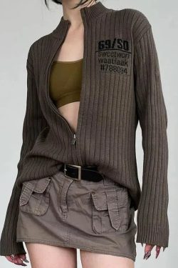 Style Core Aesthetics, New Style Trends - Grunge Zip-Up Cardigan Jacket
