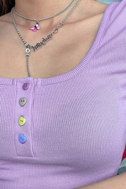 Style Core Aesthetics, New Style Trends - Heart Button Ribbed Tee