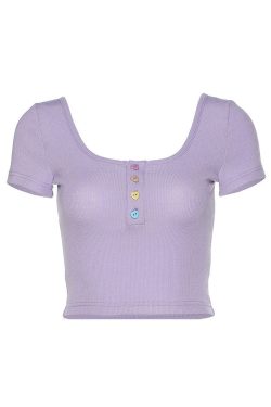 Style Core Aesthetics, New Style Trends - Heart Button Ribbed Tee